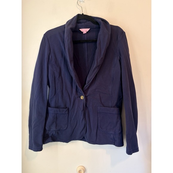 Lilly Pulitzer Jackets & Blazers - Lilly Pulitzer Navy Knit Blazer Jacket Stretch Cotton One Button M